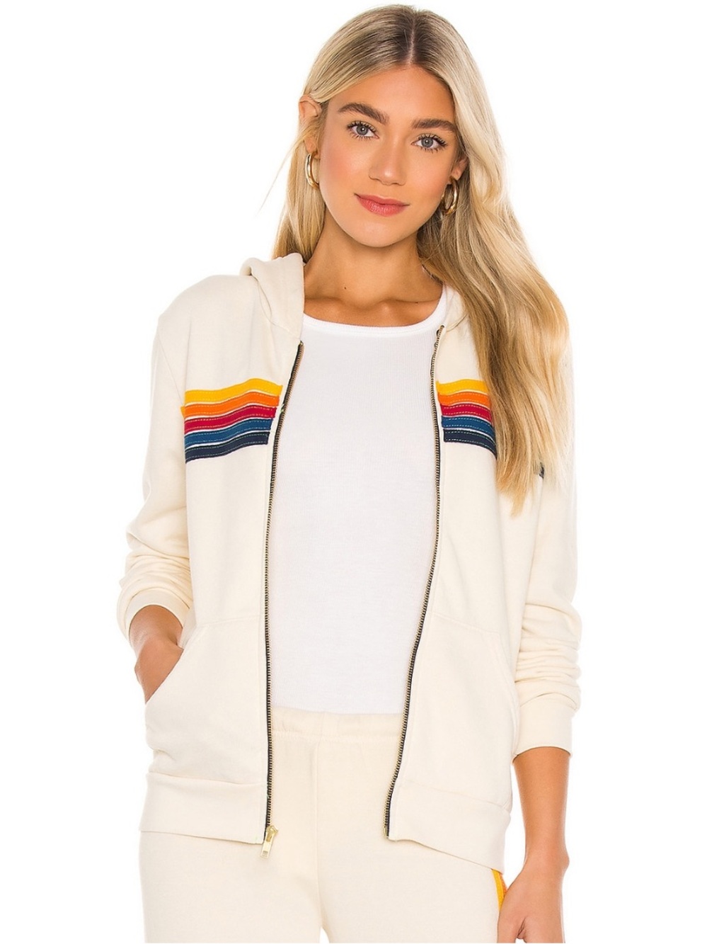 Aviator Nation Vintage White 5-Stripe Zip Hoodie